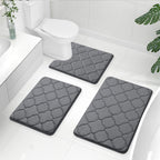 OLANLY Memory Foam Bath Mat Set of 3 Piece, Bathroom Rugs and Toilet Rug U-Shaped, Ultra Soft and Absorbent, Comfortable, Non-Slip, Machine Washable, Shower and Home Decor Accessories, Peacock Blue
