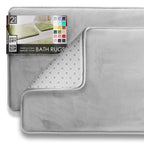 Clara Clark 3 Piece Bathroom Rugs Bath Mat Set, Velvet Memory Foam Bath Mats for Bathroom - Non-Slip, PVC Backing Bath Rugs, Washable - Dries Quickly, Grey