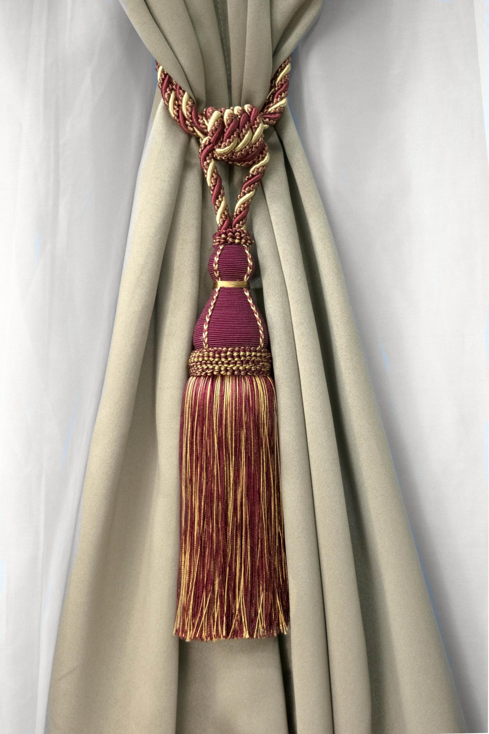 DÉCOPRO Elegant Large Tassel Tieback for Curtains & Draperies, Tassel Length 12" (30.5cm), Spread 30" (76cm) # TBH15, Olive Garden Green (Color# 010) Set of 4