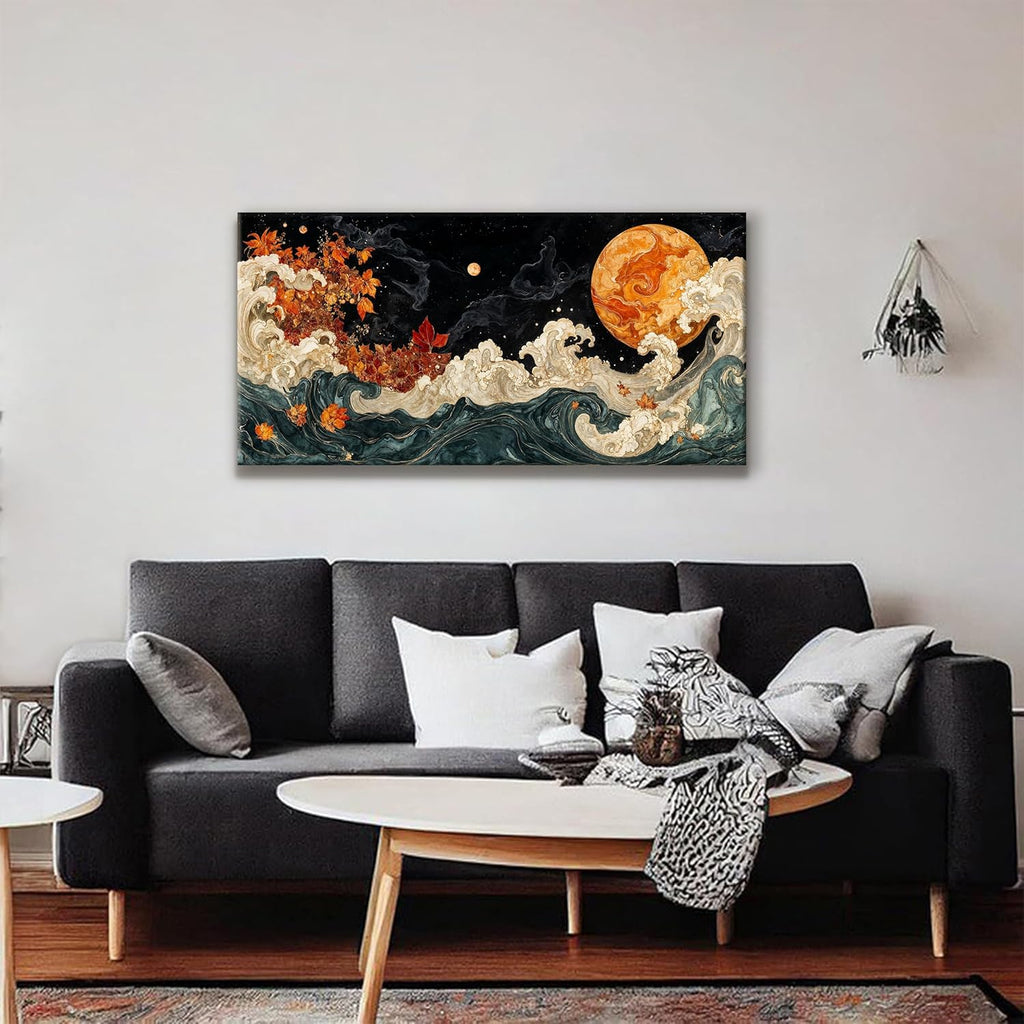 Suconvng Colorful Canvas Art Wall Decor Painting Picture Modern Boho Abstract Wall Art Prints Landscape Picture For Bedroom Bathroom Office Black Home Aesthetic Wall Decor 20" × 40" Ready To Hang