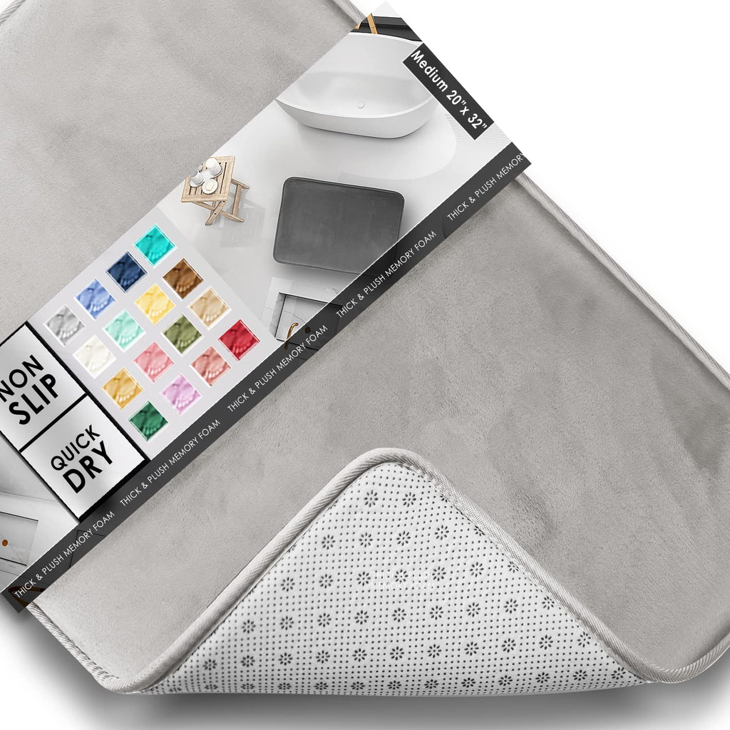 Clara Clark 3 Piece Bathroom Rugs Bath Mat Set, Velvet Memory Foam Bath Mats for Bathroom - Non-Slip, PVC Backing Bath Rugs, Washable - Dries Quickly, Grey