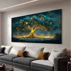 29"X58" Tree of Life Canvas Print, Green Gold Artwork for Home Wall Decoration