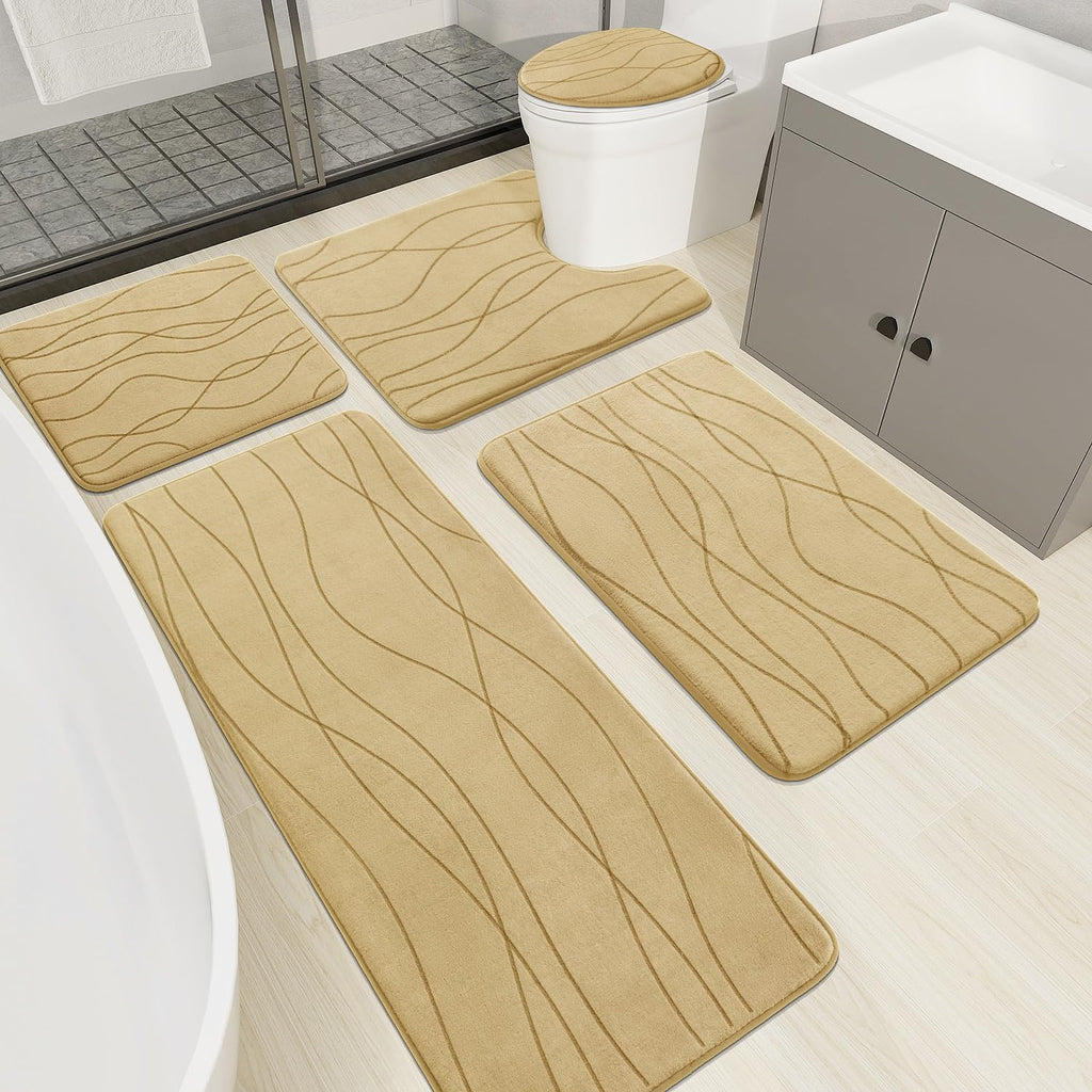 YIHOUSE Memory Foam Grey Bathroom Rug Sets 5 Piece, Ultra Absorbent Bath Mat for Bathroom - Non-Slip Machine Washable & Dry Quickly, 5 Piece Bathroom Mat Set, Dark Grey