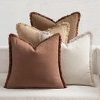 MIULEE Decorative Couch Pillow Covers Neutral Linen Fringe Throw Pillows Set of 4 Soft Rustic Cushions Boho Farmhouse Pillowcases for Bed Sofa Living Room Spring Decor 20x20 Inch Beige/Brown/Green