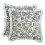 Ridhi Block Print Light Steel Blue Throw Pillow Cover 18" x 18" (Pack of 2) Decorative Cushion Covers with Ruffle for Couch, Sofa, Bed, Living Room, Home Decor Gift for Spring, Easter, Valentine