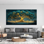 29"X58" Tree of Life Canvas Print, Green Gold Artwork for Home Wall Decoration