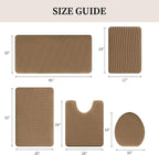 YIHOUSE Bathroom Rugs Set 5 Piece, Extra Soft Absorbent Chenille Bath Mats & U-Shaped Contour Toilet Rug, Non Slip Machine Washable Bath Mat for Shower Tub Sink, Beige