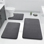 Yimobra Memory Foam Bath Mat Set 3 Pieces- Super Soft Absorbent Quick Dry Bathroom Rug Sets, Machine Washable Non Slip Floor Carpet for Tub Shower, Vanity & Toilet Base, Gray