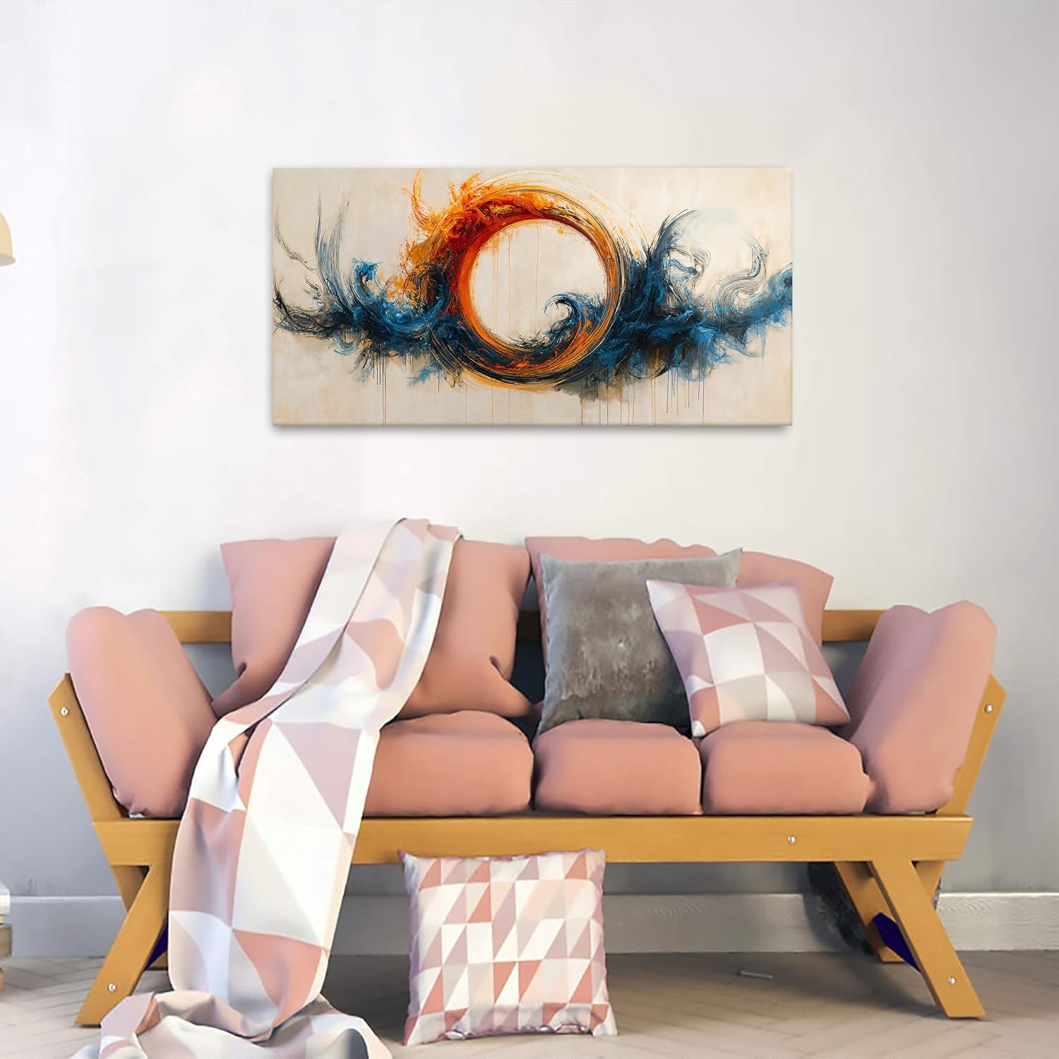 I@U Abstract Wall Art Prints Modern Wall Decor Canvas Print Circle Vortex Red Blue Wall Art For Bedroom Office Bathroom Ready To Hang Canvas Picture Abstract Home Wall Decor 20x40 Inch