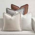 MIULEE Decorative Couch Pillow Covers Neutral Linen Fringe Throw Pillows Set of 4 Soft Rustic Cushions Boho Farmhouse Pillowcases for Bed Sofa Living Room Spring Decor 20x20 Inch Beige/Brown/Green
