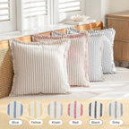 YEENAASY Throw Pillow Covers 24x24 Set of 2 Striped Fringe Pillow Cover Farmhouse Cushion Covers with Tassel Neutral Boho Pillows Decorative Square Pillowcase for Couch Sofa Bed, Khaki