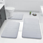 Yimobra Memory Foam Bath Mat Set 3 Pieces- Super Soft Absorbent Quick Dry Bathroom Rug Sets, Machine Washable Non Slip Floor Carpet for Tub Shower, Vanity & Toilet Base, Gray