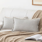 YEENAASY Throw Pillow Covers 24x24 Set of 2 Striped Fringe Pillow Cover Farmhouse Cushion Covers with Tassel Neutral Boho Pillows Decorative Square Pillowcase for Couch Sofa Bed, Khaki