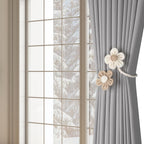 Meplait 6 Pack Flower Curtain Tiebacks Curtain Holdbacks, No Drill Boho Curtain Ties Handmade Cotton Linen Decorative Curtain Holders for Drapes (Beige & Khaki)