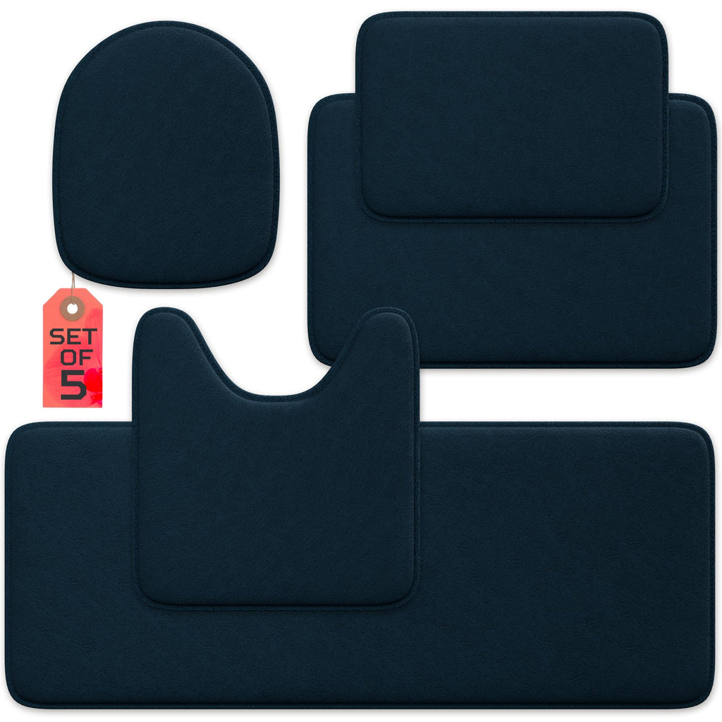 5-Piece Bathroom Rug Set - Memory Foam Bath Mats, Non-Slip, Ultra-Soft, Water Absorbent, Machine Washable Bathroom Rugs - Beige