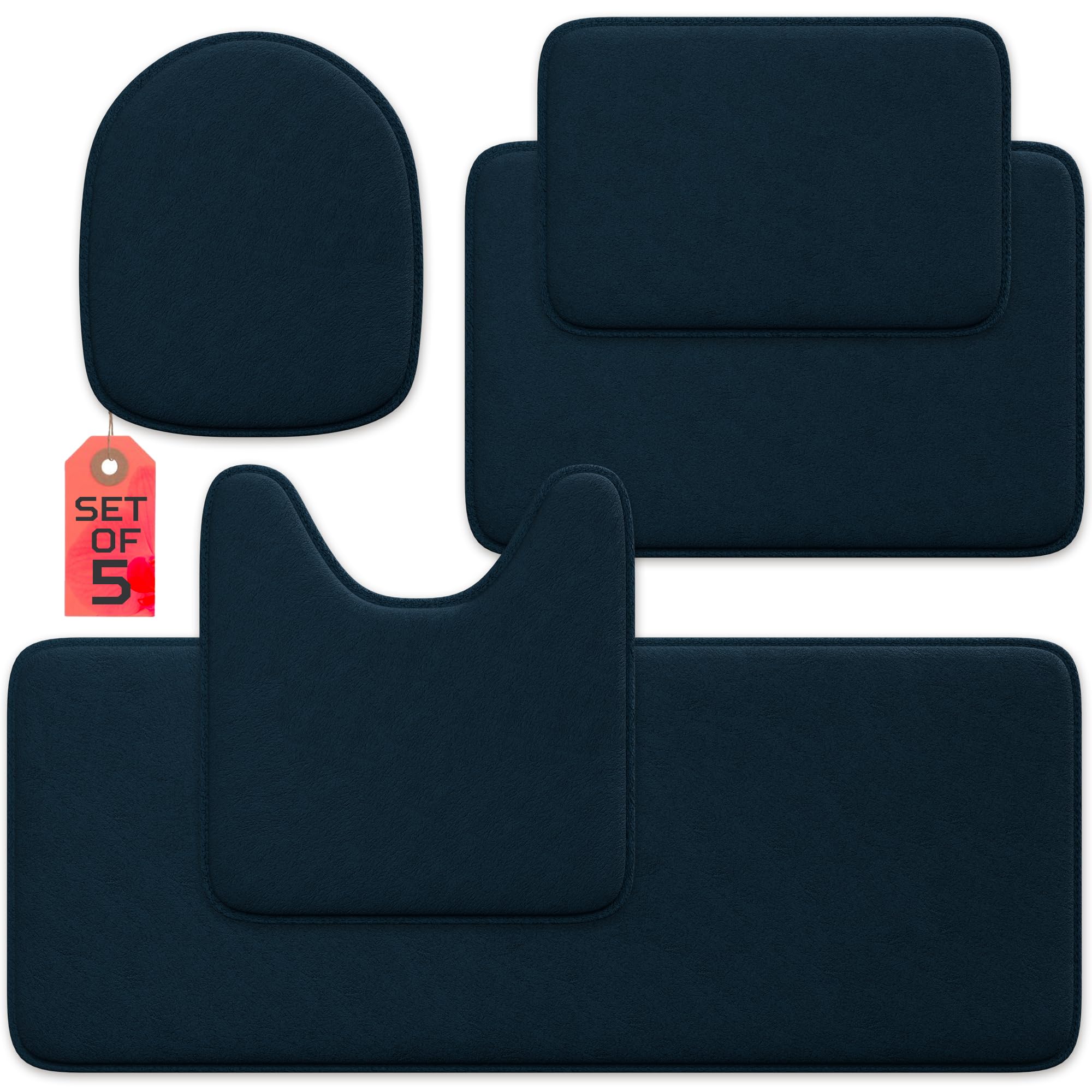 5-Piece Bathroom Rug Set - Memory Foam Bath Mats, Non-Slip, Ultra-Soft, Water Absorbent, Machine Washable Bathroom Rugs - Beige