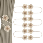 Meplait 6 Pack Flower Curtain Tiebacks Curtain Holdbacks, No Drill Boho Curtain Ties Handmade Cotton Linen Decorative Curtain Holders for Drapes (Beige & Khaki)