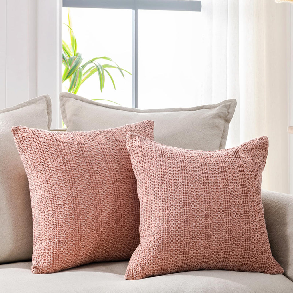 26x26 Pillow Covers Set of 2 Khaki Euro Shams Boho Decorative Throw Pillow Covers Cotton Large Square Pillowcase for Couch Bed