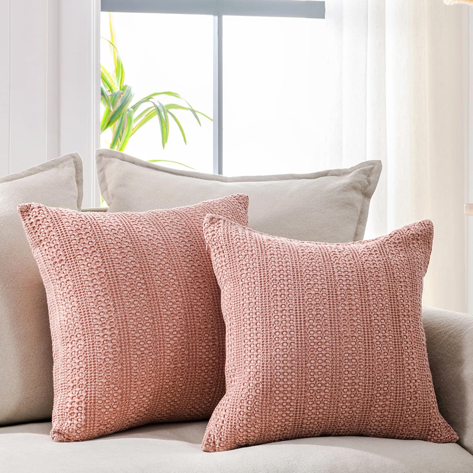 26x26 Pillow Covers Set of 2 Khaki Euro Shams Boho Decorative Throw Pillow Covers Cotton Large Square Pillowcase for Couch Bed