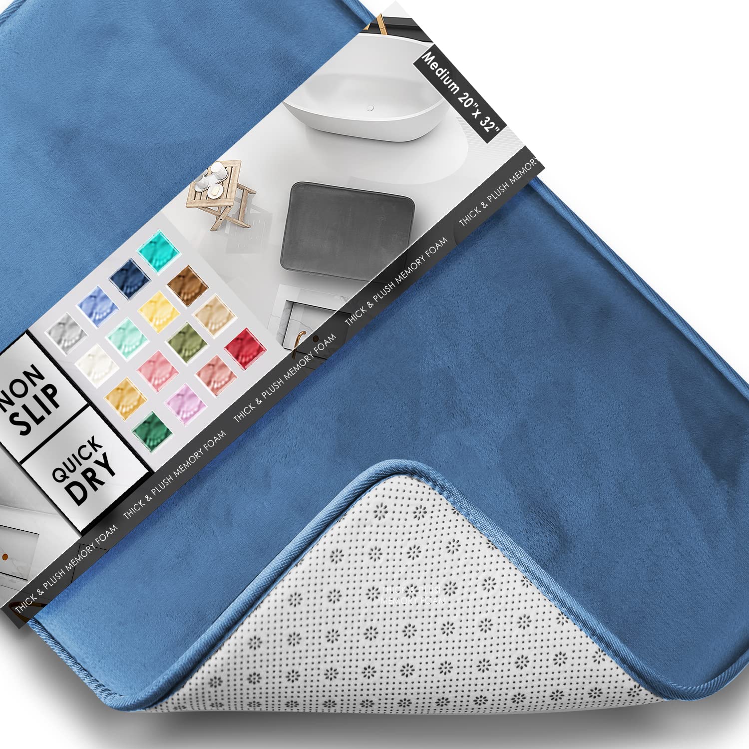 Clara Clark 3 Piece Bathroom Rugs Bath Mat Set, Velvet Memory Foam Bath Mats for Bathroom - Non-Slip, PVC Backing Bath Rugs, Washable - Dries Quickly, Grey