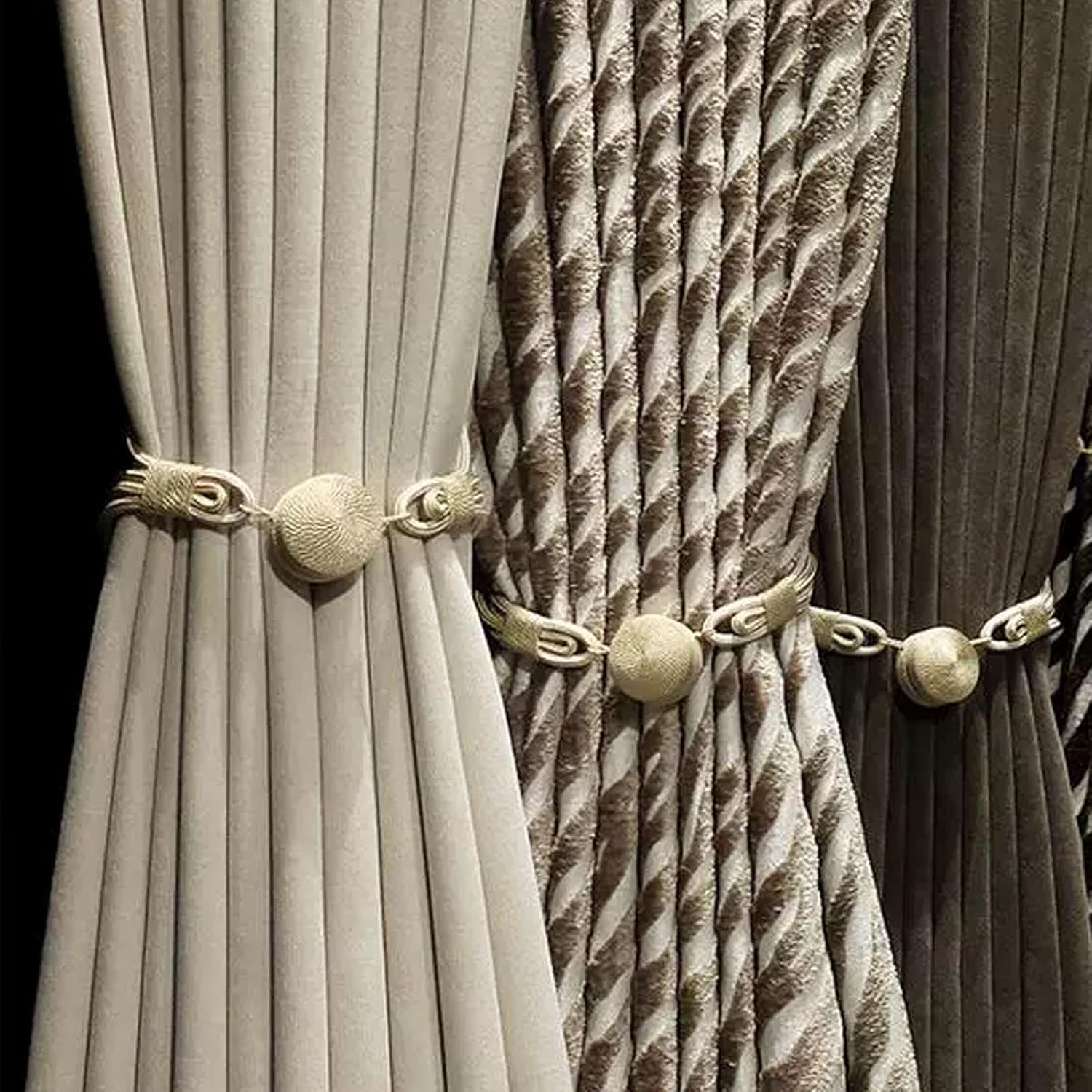 Magnetic Curtain Tiebacks Extra Long 22.4 Inches – Premium Velvet Rope with Strong Neodymium Magnets, No Drill Decorative Holdbacks for Heavy Curtains, Set of 2 (Champagne)