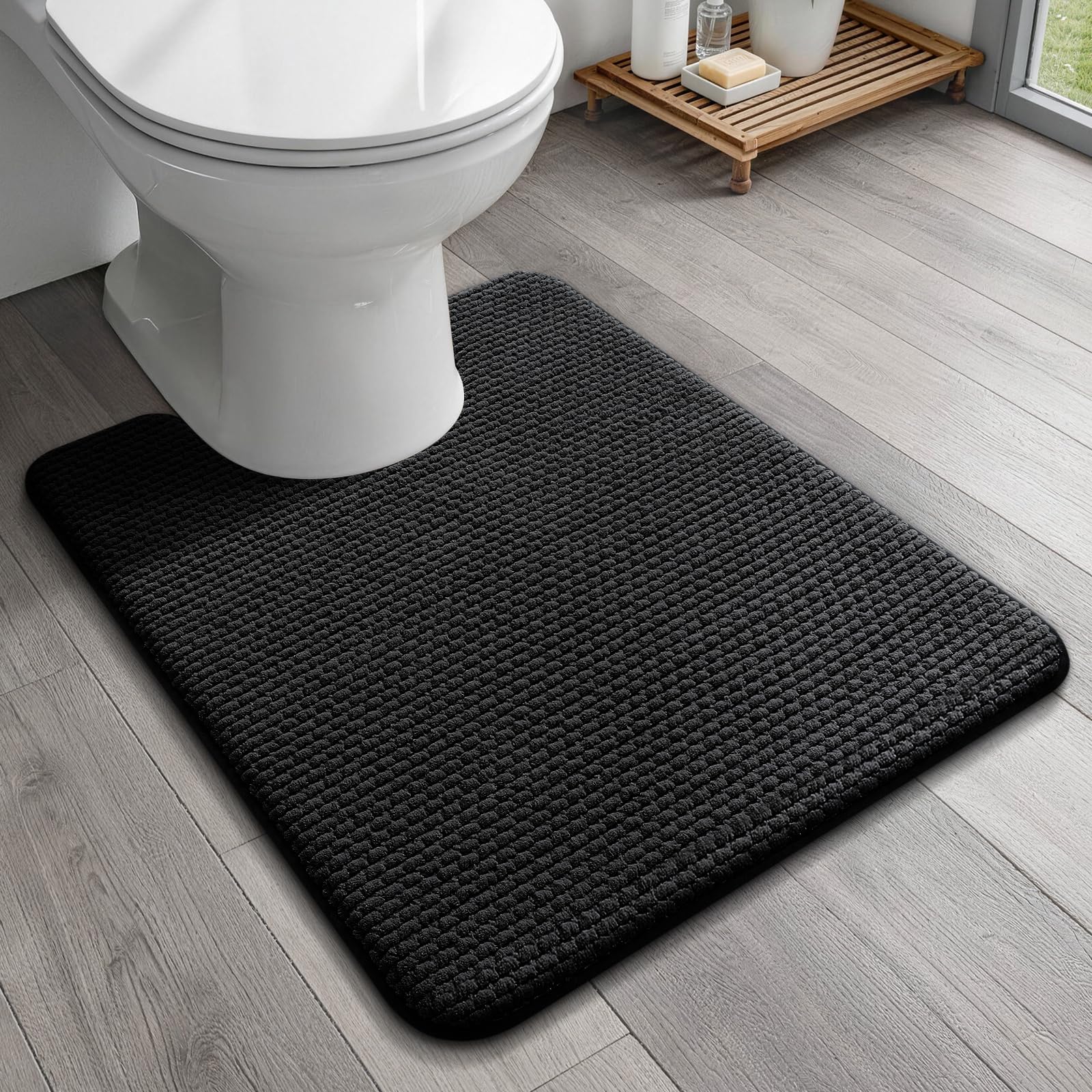 YIHOUSE Bathroom Rugs Set 5 Piece, Extra Soft Absorbent Chenille Bath Mats & U-Shaped Contour Toilet Rug, Non Slip Machine Washable Bath Mat for Shower Tub Sink, Beige