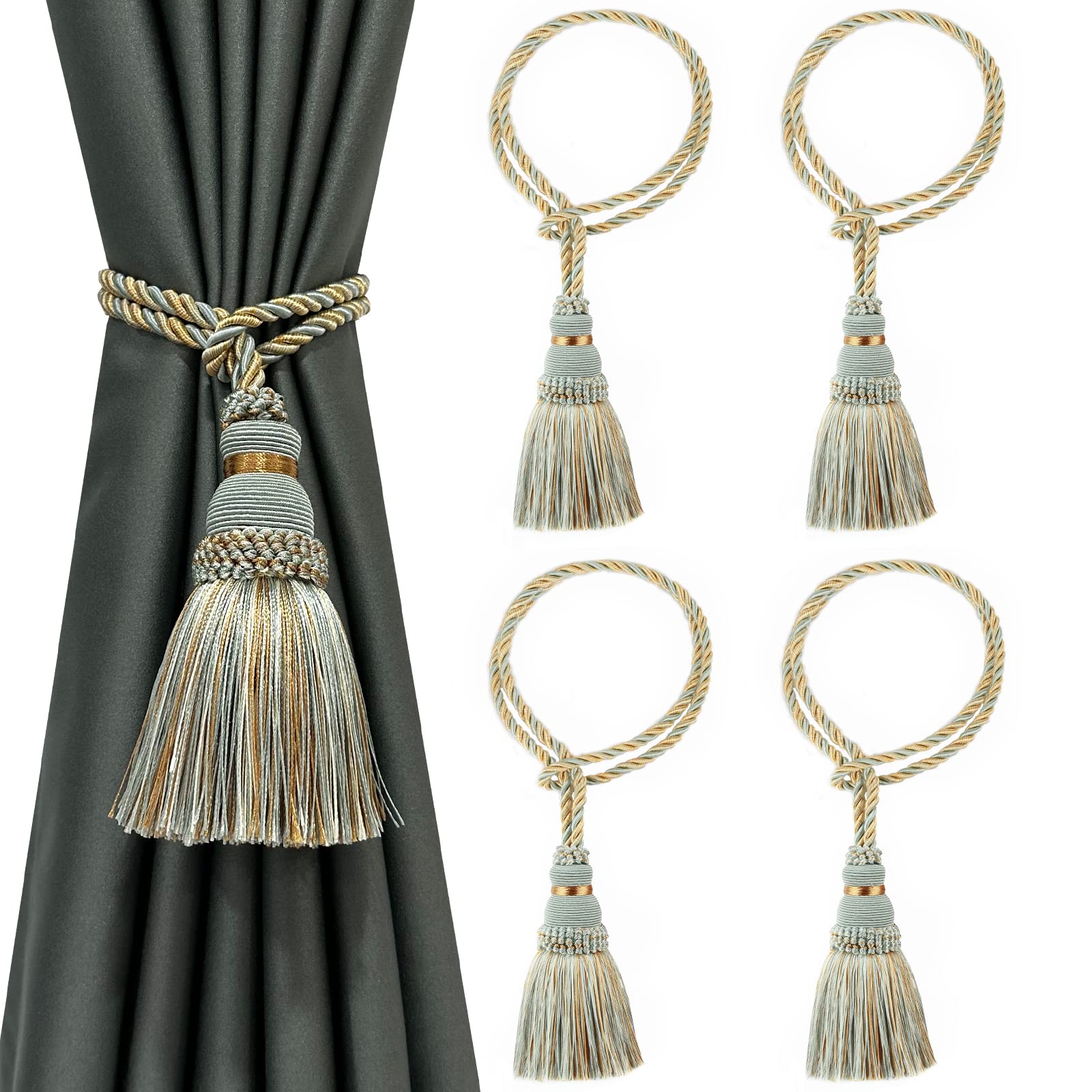 6 Pack Curtain Tie Backs Rope Tassels for Curtains Drape tiebacks Handmade Outdoor Home and Outdoor Decorative (Mix Blue, 6p)