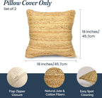 The Fine Living Co. Jute Pillow Covers 18x18 Set of 2, Braided Jute Throw Pillows, Indoor Outdoor Boho & Farmhouse Decor, Natural Decorative Cushion Covers for Couch, Living Room & Patio