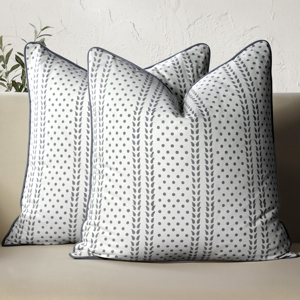CPC 100% Cotton Throw Pillow Covers 20x20 Inch, Set of 2 Green Block Print Pattern Couch Pillow, Cute Boho Decorative Pillows for Living Room, Bedroom with Hidden Zipper- Royal Blue