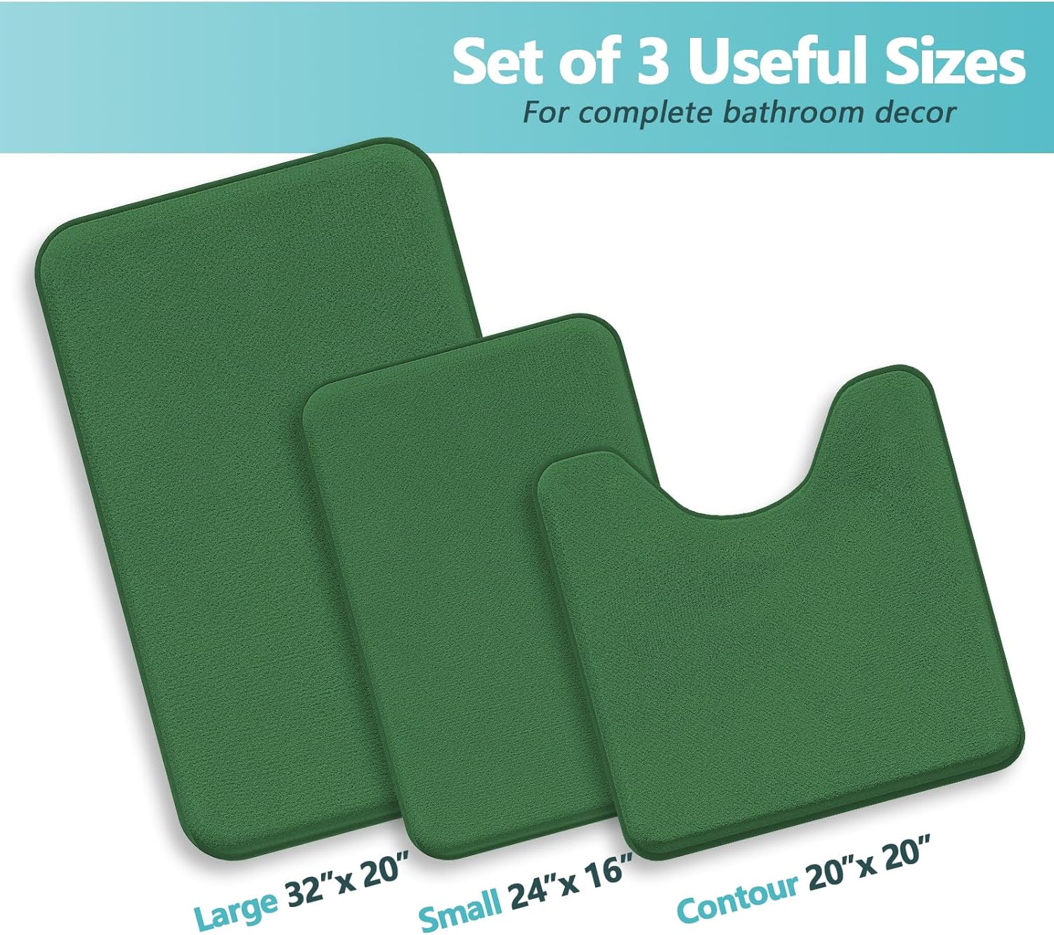 RUN HELIX Bathroom Rugs Sets 3 Piece, Soft Absorbent Memory Foam Bath Mats Set, Dry Fast Bath Mat, Machine Washable Bath Rug Set for Bathroom （Forest Green）