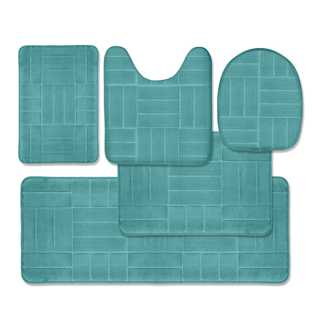 Bathroom Rug Set 5 Piece - Memory Foam Bathroom Mat Set, Soft and Comfortable, Non-Slip Thick Absorbent Bath Mats, Machine Washable, Beige