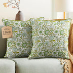 CPC 100% Cotton Throw Pillow Covers 20x20 Inch, Set of 2 Green Block Print Pattern Couch Pillow, Cute Boho Decorative Pillows for Living Room, Bedroom with Hidden Zipper- Olive Green