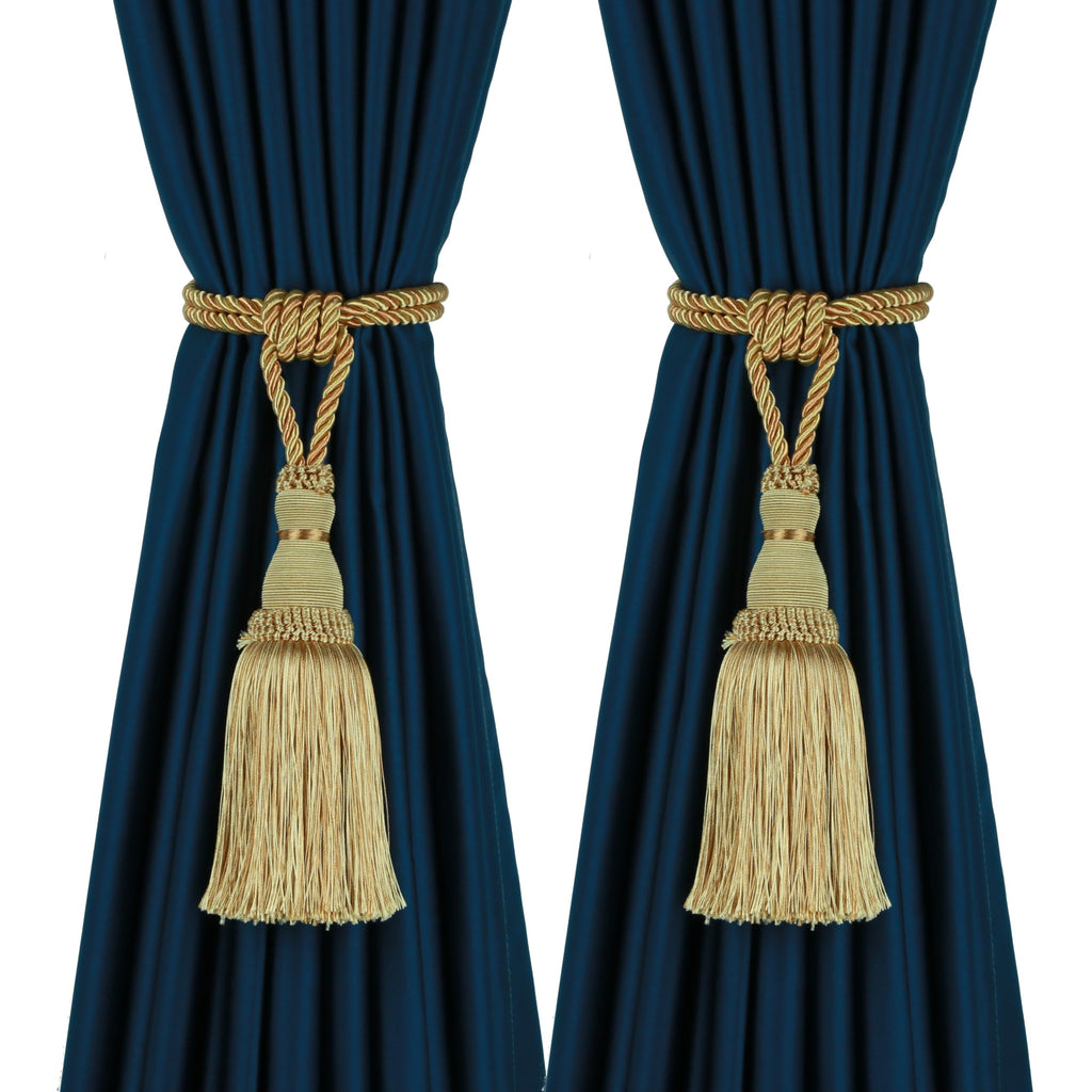 BEL AVENIR 2 Pack Curtain Tiebacks Tassel Drapery Tie-Backs Rope Handmade Holdbacks Home Office Hotel Decorative (Gold, 4 Pack)