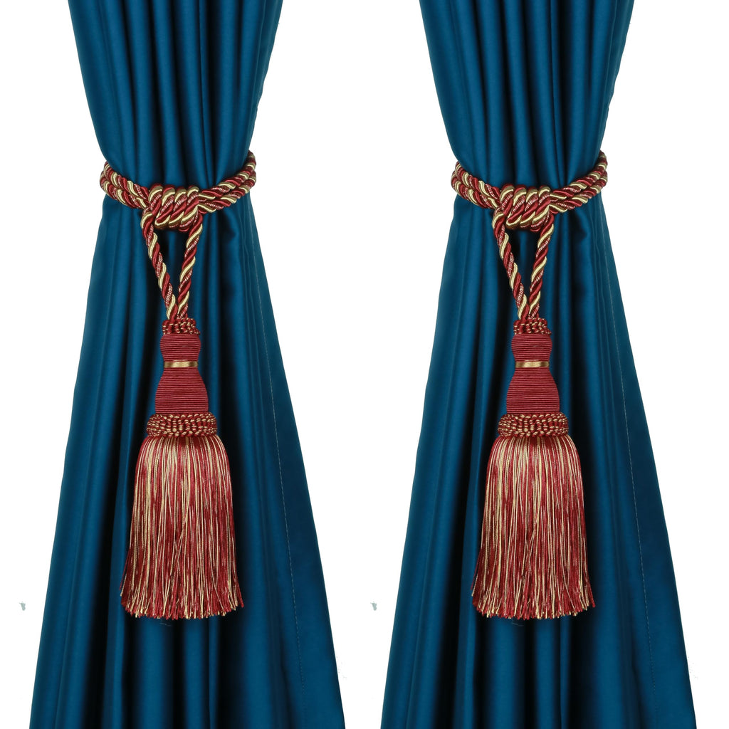 BEL AVENIR 2 Pack Curtain Tiebacks Tassel Drapery Tie-Backs Rope Handmade Holdbacks Home Office Hotel Decorative (Gold, 4 Pack)