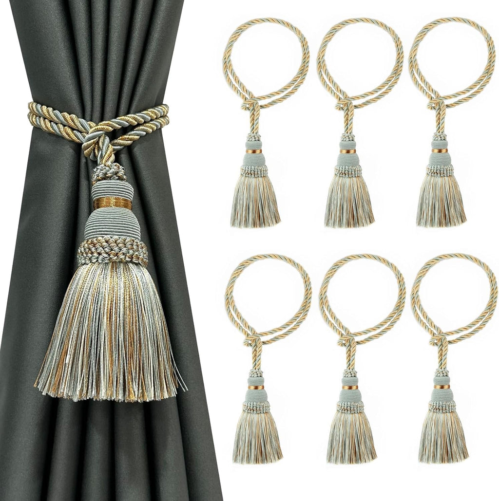 6 Pack Curtain Tie Backs Rope Tassels for Curtains Drape tiebacks Handmade Outdoor Home and Outdoor Decorative (Mix Blue, 6p)