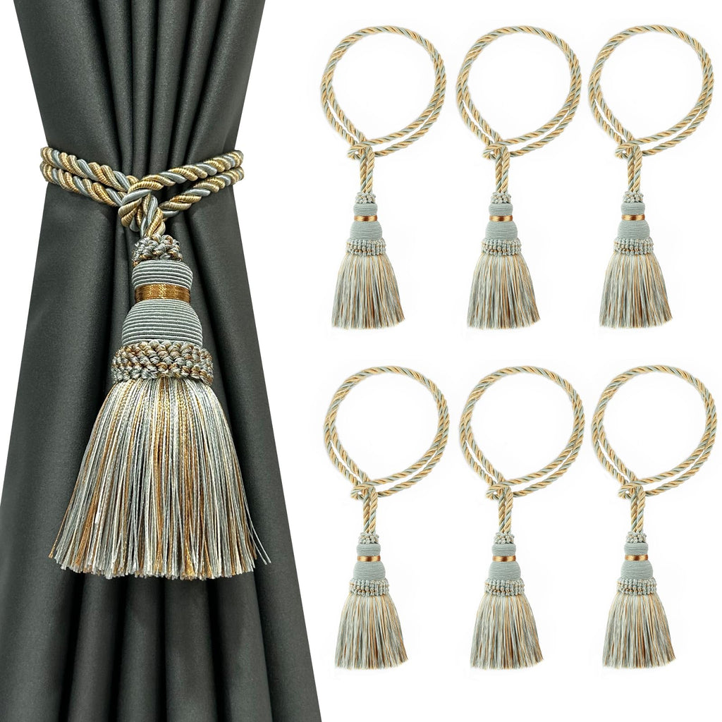 6 Pack Curtain Tie Backs Rope Tassels for Curtains Drape tiebacks Handmade Outdoor Home and Outdoor Decorative (Mix Blue, 6p)