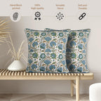 Ridhi Block Print Asparagus Green Pillow Cover 20" x 20" (Pack of 2) Decorative Couch Pillows for Living Room, Farmhouse Chic Boho Cute Outdoor Pillows Covers Gifts for Spring, Mother's Day