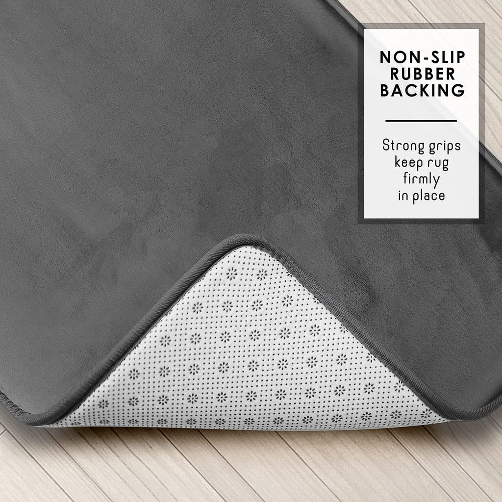 Clara Clark 3 Piece Bathroom Rugs Bath Mat Set, Velvet Memory Foam Bath Mats for Bathroom - Non-Slip, PVC Backing Bath Rugs, Washable - Dries Quickly, Grey