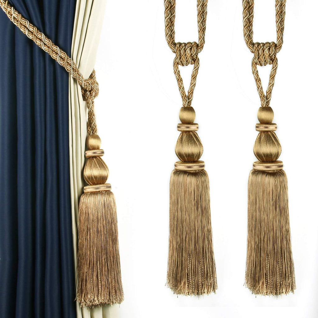 2Pcs Curtain Tiebacks Tassel Tie-Backs, Elegant Curtain Tie Backs Holdbacks for Decor-Light Coffee
