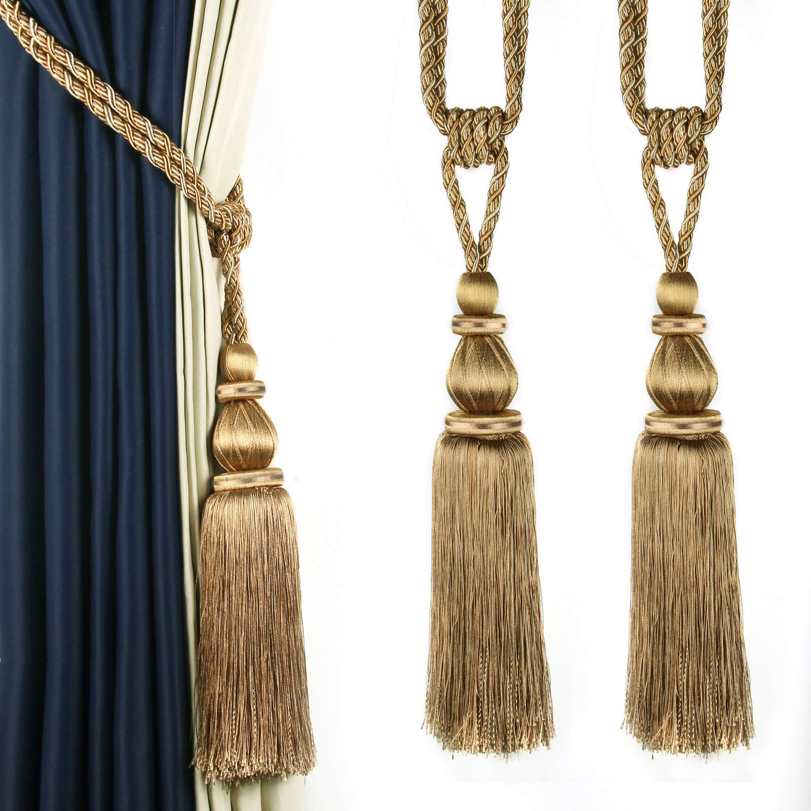 2Pcs Curtain Tiebacks Tassel Tie-Backs, Elegant Curtain Tie Backs Holdbacks for Decor-Light Coffee