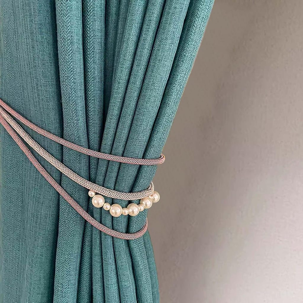 2Pcs Yellow Pearl Braided Curtain Tiebacks 31.5 Inch