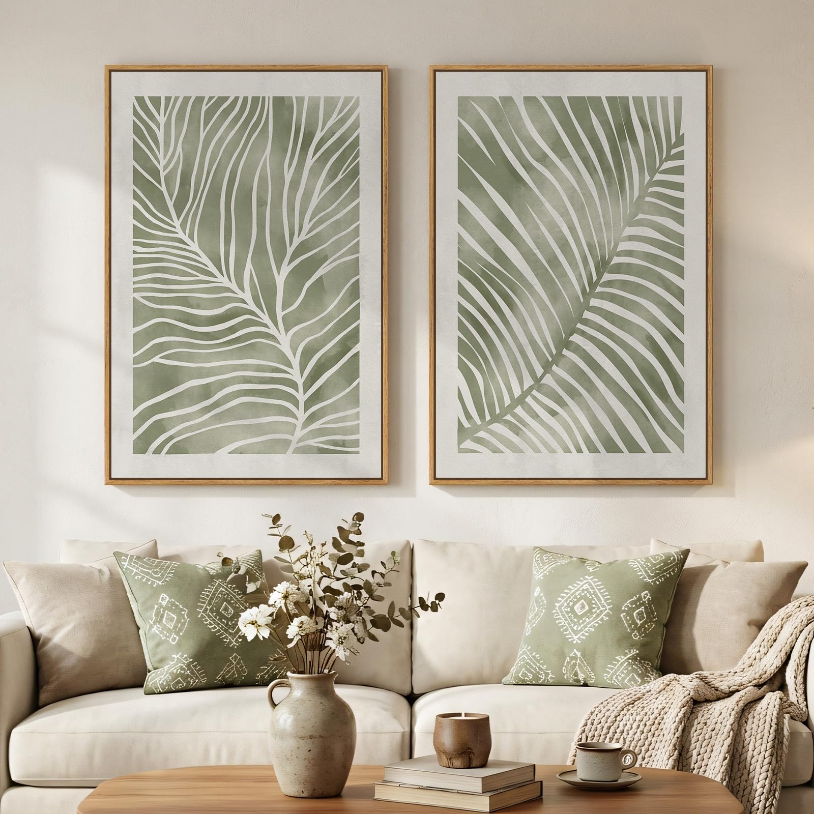 Large Framed Vintage Botanical Wall Art Set of 2, Neutral Antique Floral Canvas Painting Prints Artwork for Walls, Retro Rustic Farmhouse Flowers Pictures for Living Room Bedroom Wall Decor, 24x36 In