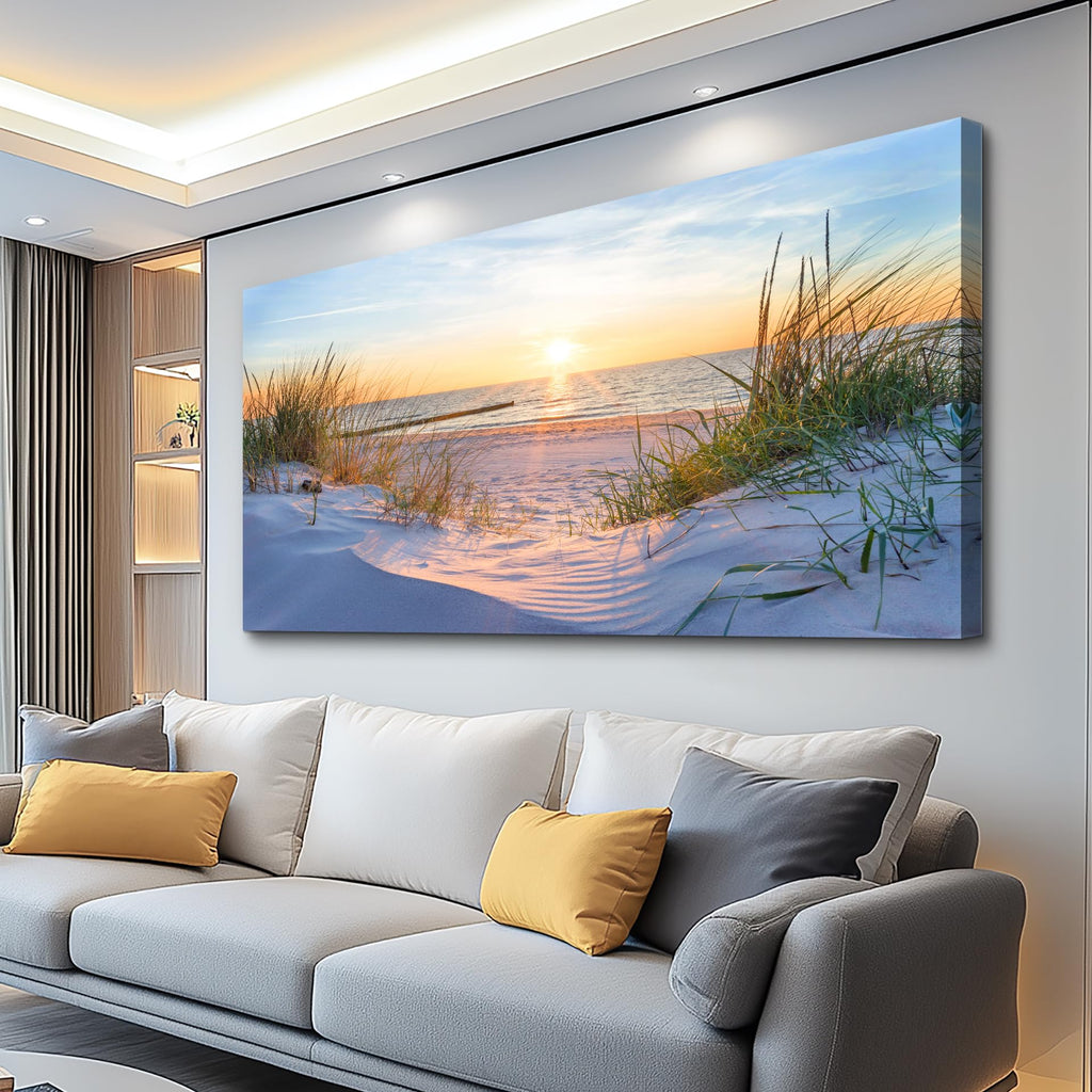 MHARTK66 Wall Decor for Living Room Large Canvas Wall Art for Bedroom Modern Office Pictures Blue Sun Beach Grass Ocean Landscape Paintings Canvas Art Prints Home Decorations
