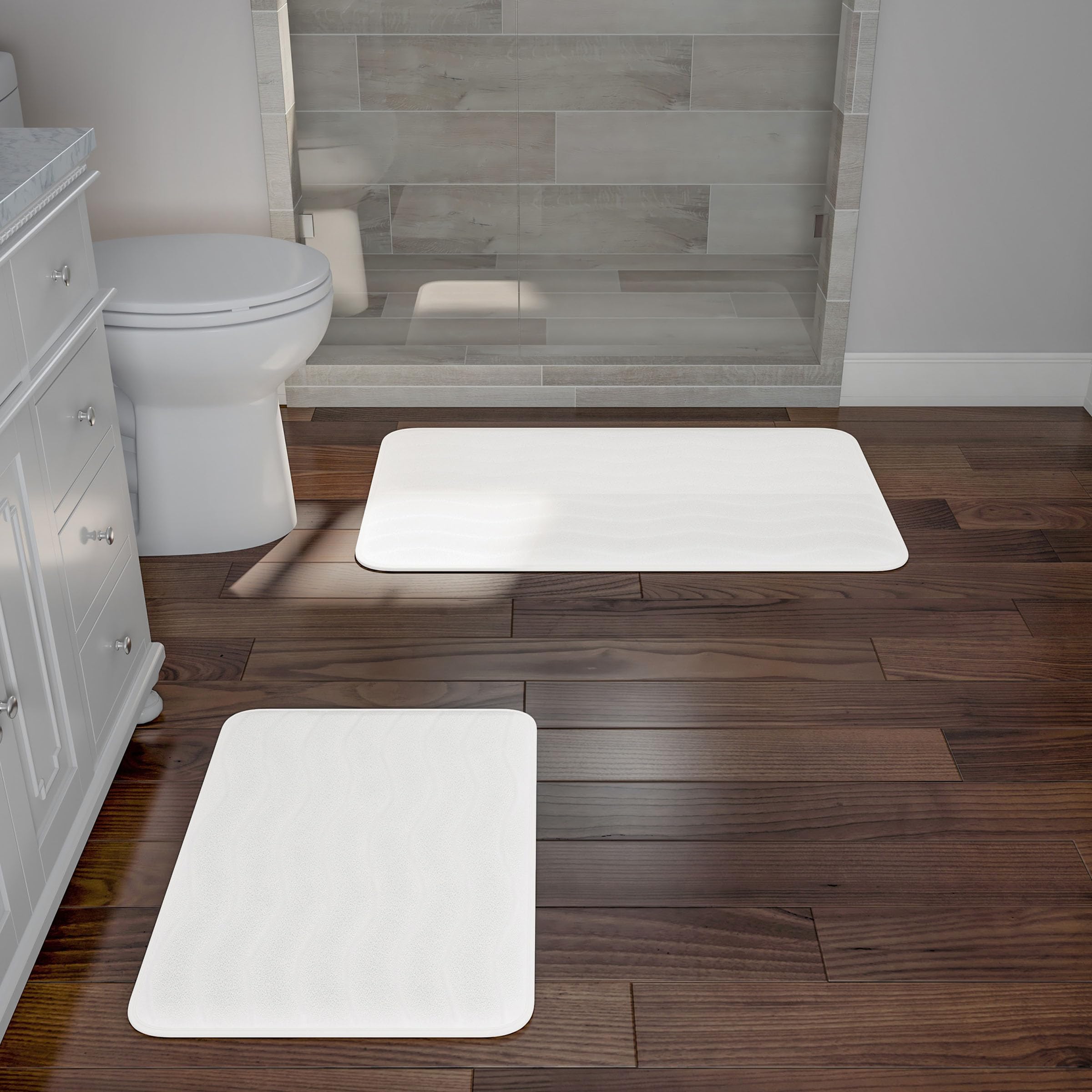 Lavish Home Bathroom Rug Set- 2-Piece Memory Foam Bath Mats-Wavy Microfiber Top-Non-Slip Absorbent Runner for Shower, Tub, Sink, or Kitchen (Green)