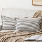 YEENAASY Throw Pillow Covers 24x24 Set of 2 Striped Fringe Pillow Cover Farmhouse Cushion Covers with Tassel Neutral Boho Pillows Decorative Square Pillowcase for Couch Sofa Bed, Khaki