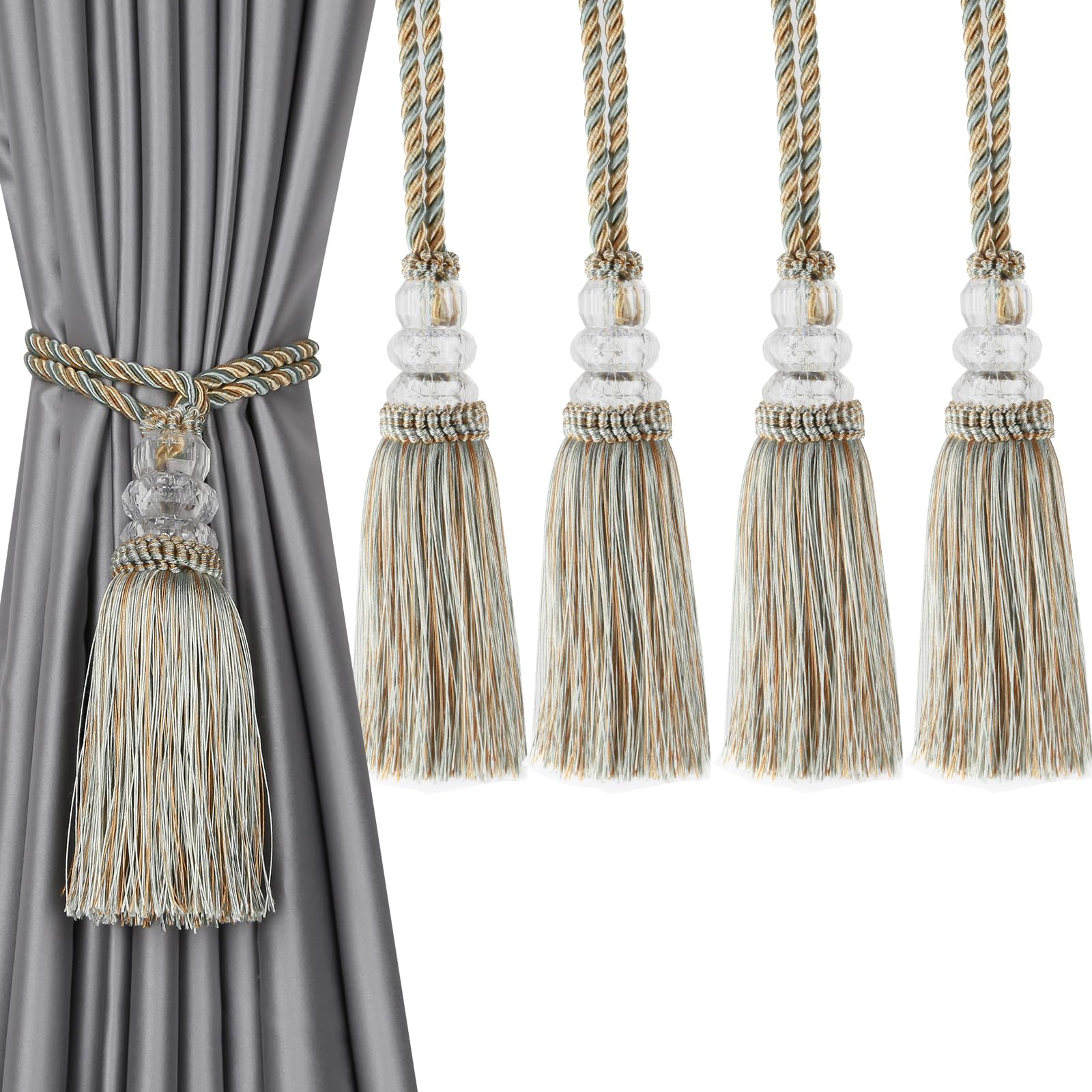 6 Pack Curtain Tiebacks with Tassel, Outdoor Elegant Decorative Curtain Holdback,Modern Rope Window Curtain Ties Backs for Draperies (6, Gold)
