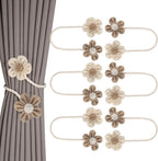 Meplait 6 Pack Flower Curtain Tiebacks Curtain Holdbacks, No Drill Boho Curtain Ties Handmade Cotton Linen Decorative Curtain Holders for Drapes (Beige & Khaki)