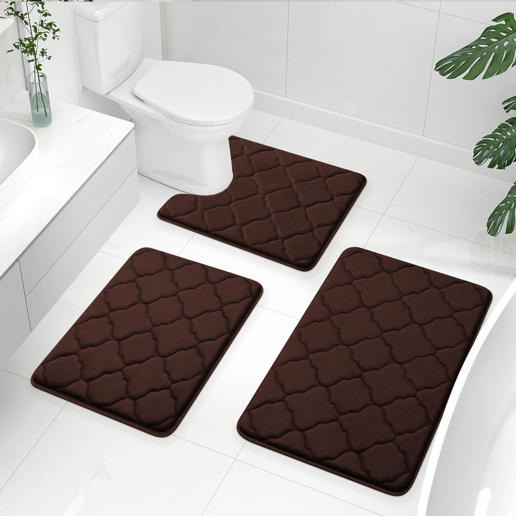 OLANLY Memory Foam Bath Mat Set of 3 Piece, Bathroom Rugs and Toilet Rug U-Shaped, Ultra Soft and Absorbent, Comfortable, Non-Slip, Machine Washable, Shower and Home Decor Accessories, Peacock Blue