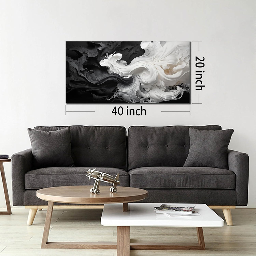 Abstract Black and White Wall Art for Living Room, Modern Minimalist Neutral Canvas Printed Painting Decorative-Picture Wall-Decor Artwork for Bedroom Dining Room Home Office, Size 40x20 Inches