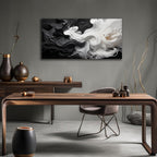 Abstract Black and White Wall Art for Living Room, Modern Minimalist Neutral Canvas Printed Painting Decorative-Picture Wall-Decor Artwork for Bedroom Dining Room Home Office, Size 40x20 Inches